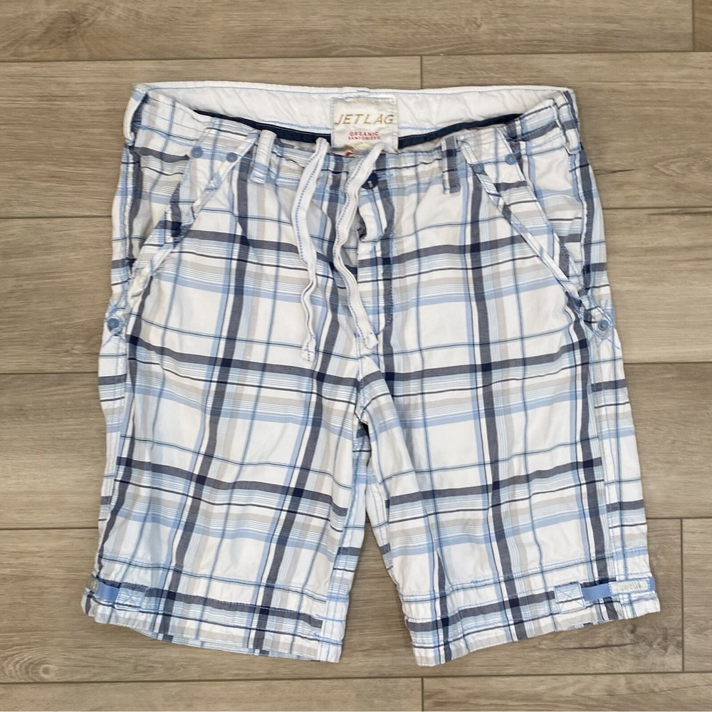 Y2K Jetlag Mens Shorts Size 40 Plaid Organic Sanforized Button Fly Skater (Read)